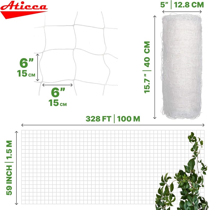 Aticca Plastic Trellis Netting 59" x 328 ft Heavy Duty Plant Support Netting White - 6 Inch Garden Trellis on Roll - Mesh for Growing Vine Climbing Plants, Flowers, Peas, and Cucumber - Image 2
